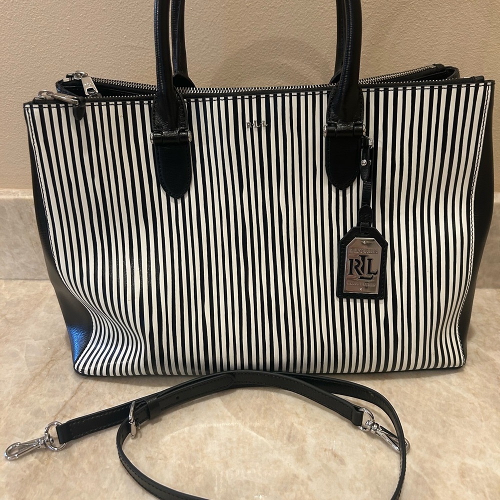 Ralph Lauren Black and White Striped Tote for Casual or Work Use (or Both!)